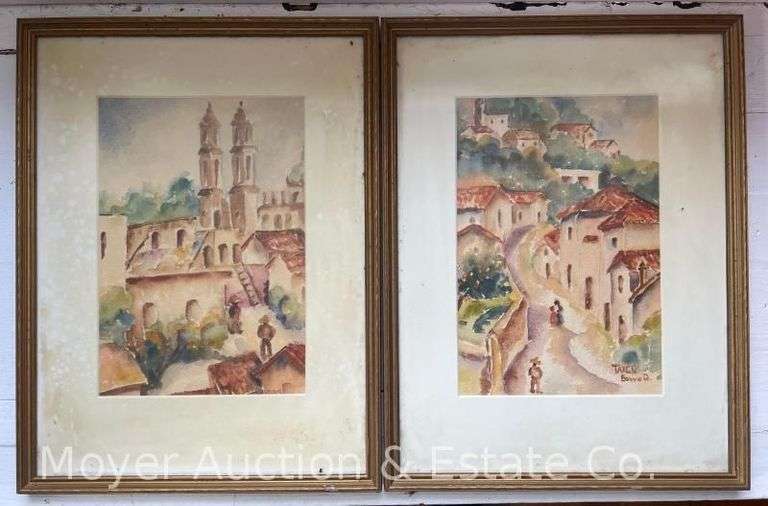 2 Bonnie Doering Watercolor Paintings, Dated 1954 at Taxco Mexico, Both Framed 15" x 11" image