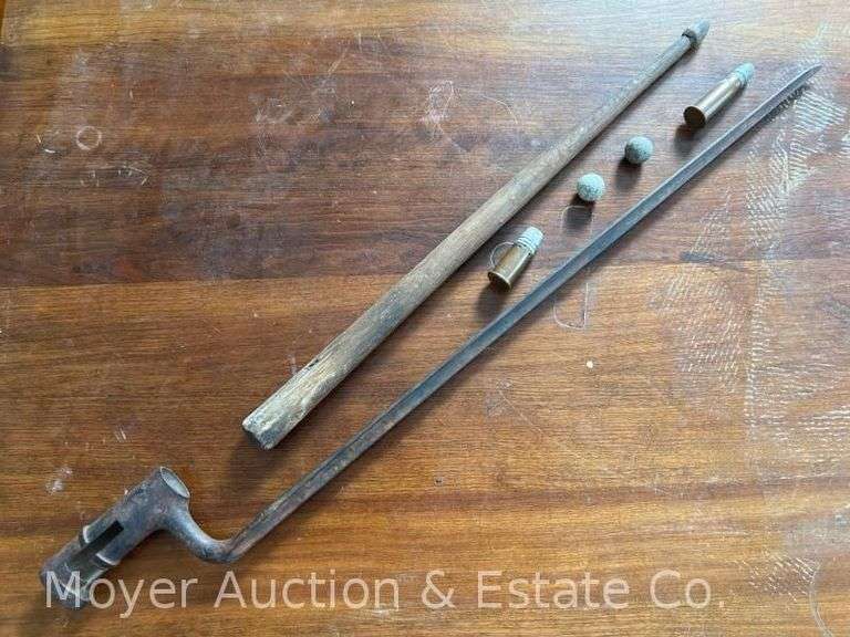 Group of Civil War Era Items: Bayonet, Drumstick, and Bullets image