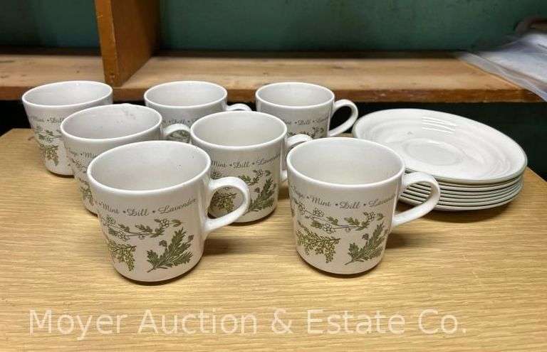 (7) Corelle Mug and Saucer Sets, "Thymeless Herbs" Pattern image