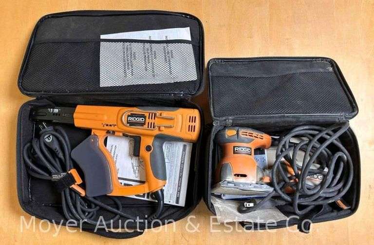 Ridgid Collated Screw Driver and Palm Sander, Corded, both with Soft Cases image