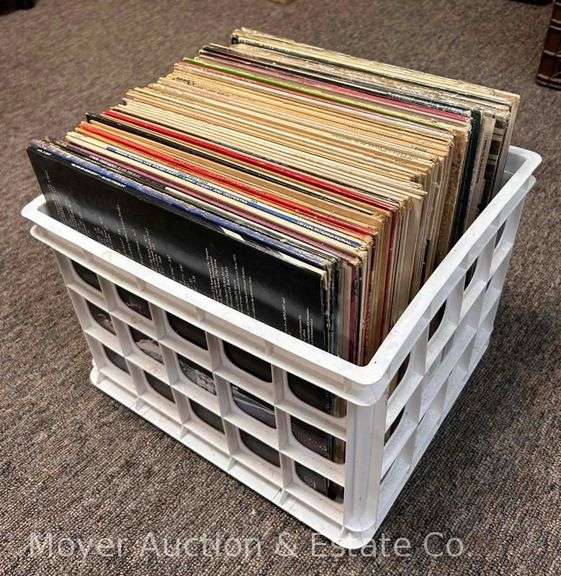 Crate of Asst. Record Albums, Polka, Elvis Presley, Etc. image