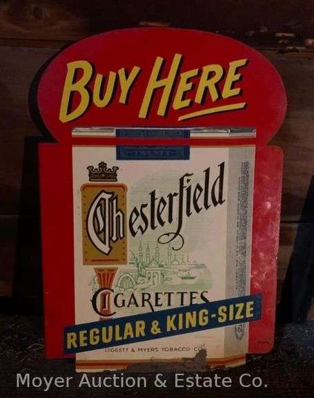 Chesterfield Cigarettes Flange Sign, Metal, Double-sided, 16" x 12" image
