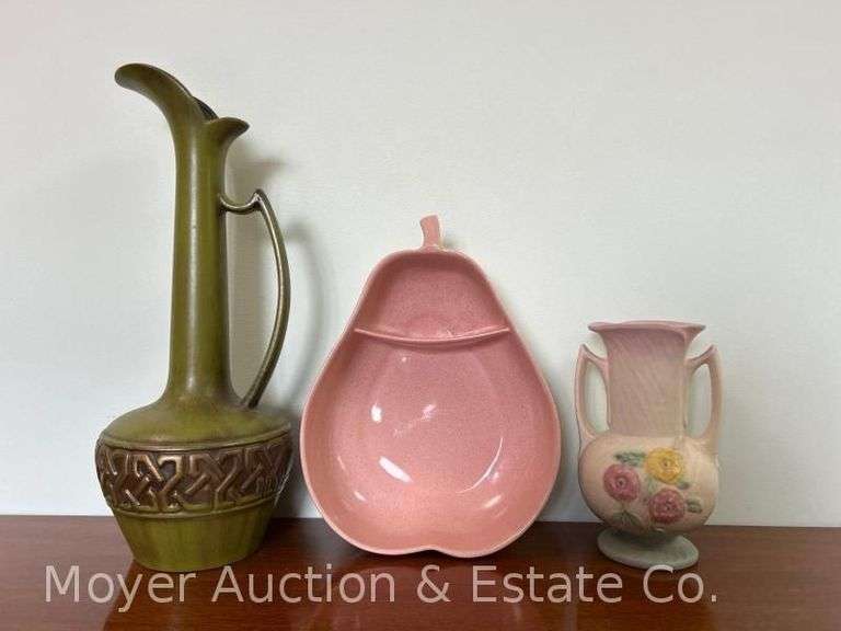 Large Haeger Pitcher, Hull Vase, and Pfaltzgraff Pear Serving Bowl image
