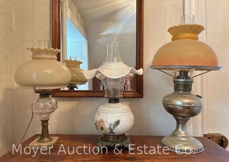 (2) Oil Lamps with Other Electrified Lamp, 16"-20"h image