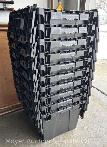 (10) Monoflo Stacking Totes with Flip-tops, All are Clean image
