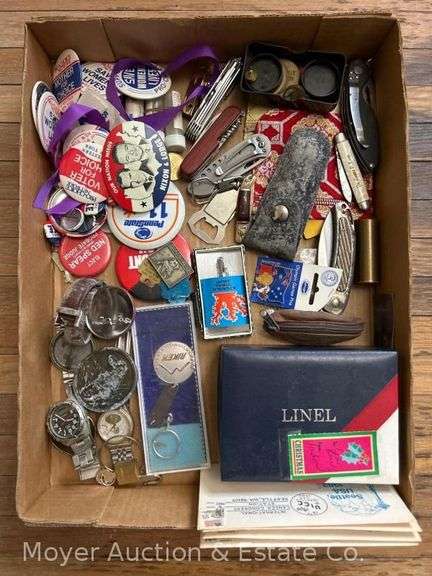 Group of Pinback Buttons, Pocket Knives, Watches, Etc. image
