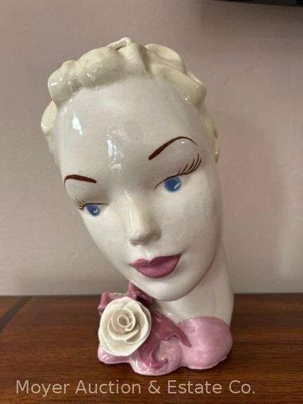 Pottery Head Vase, 9"h image