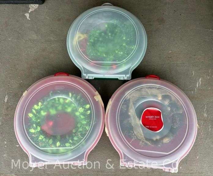 (3) Sterilite Wreath Storage Round Boxes with Wreaths, 24” Round image