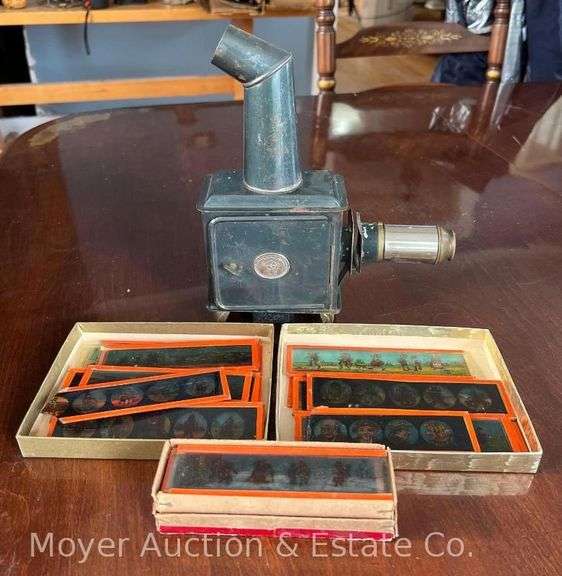 Small Tin Magic Lantern with Over 30 Glass Slides image