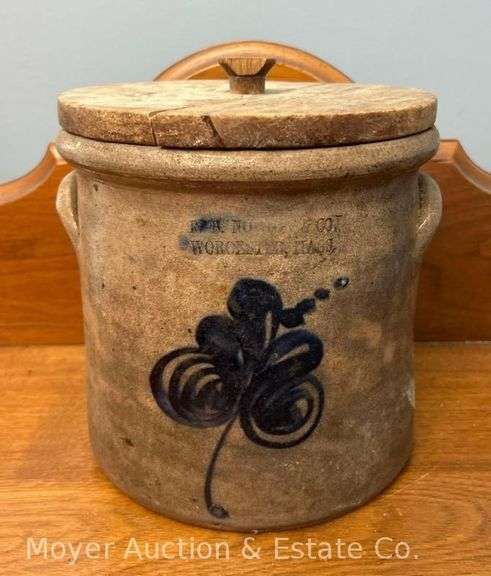 F.B. Norton & Co. Stoneware Crock with Wood Lid, Cobalt Decoration, Worchester, Mass. image