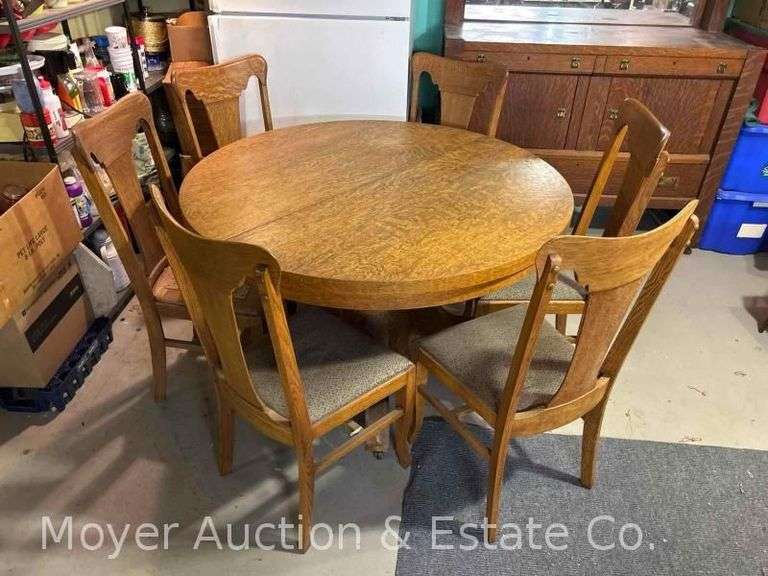 Sikes Chair Company 7 Piece Oak Dining Set, 6 Chairs with Table, 48"w image