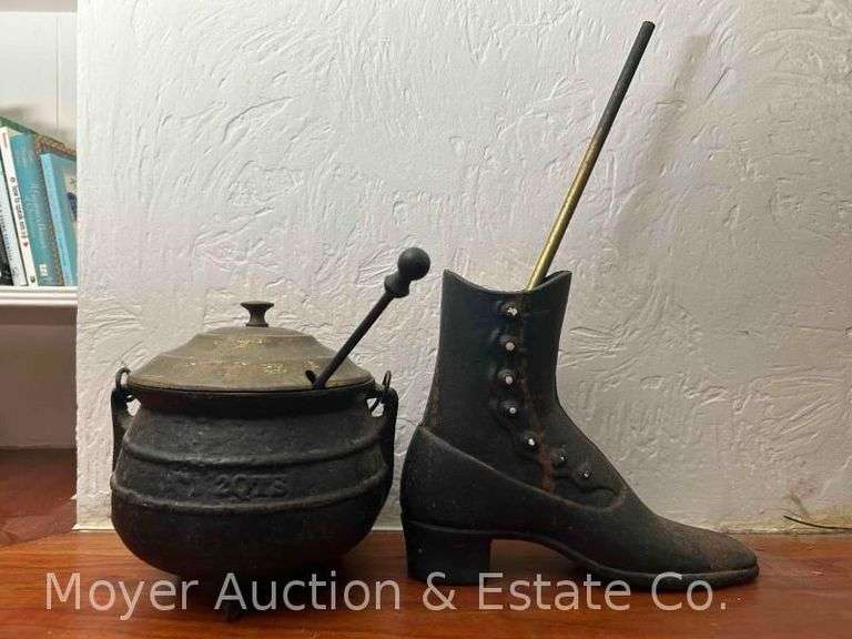 Small Cast Iron Kettle and Cast Iron Boot, 5.5"-8"h image