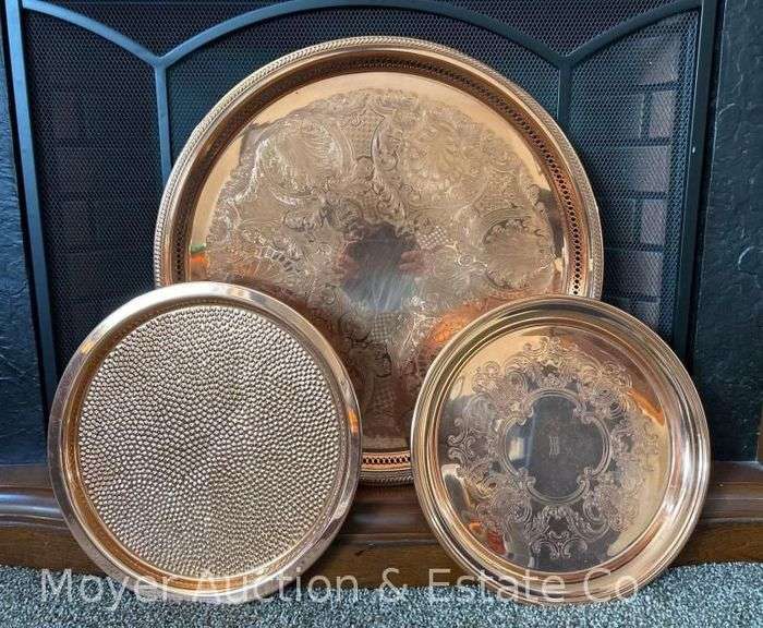 (3) Coppercraft Guild Serving Platters, 12" and 18" Round image