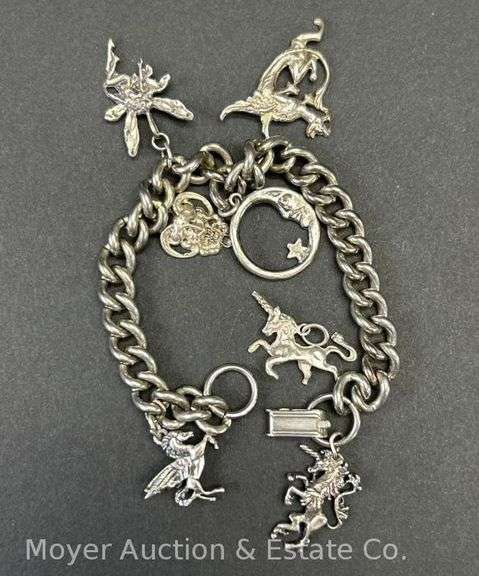 Charm Bracelet with (6)Sterling Silver Charms, Bracelet Not Silver image