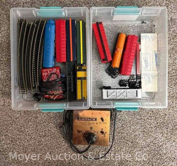 Group of HO Scale Locomotive, Freight Cars, Track and Transformers image