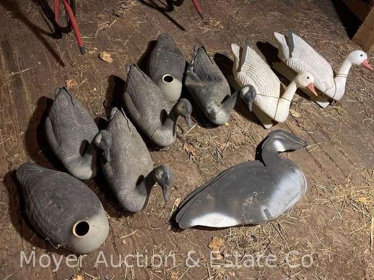 Group of Plastic Goose Decoys and Wood Silhouettes image