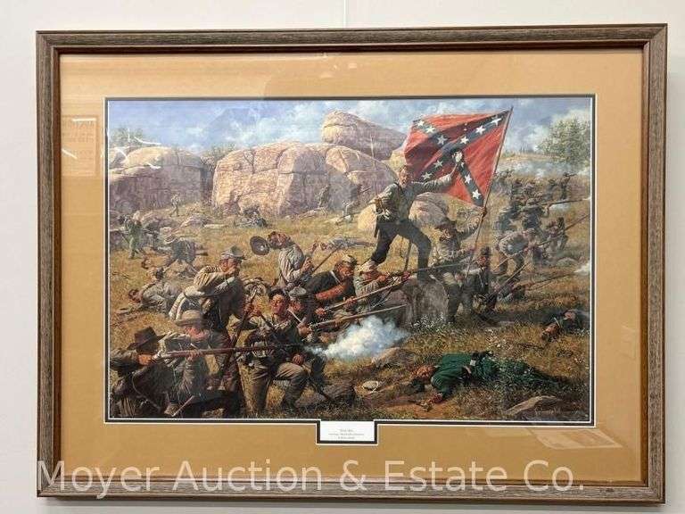Civil War Lithograph Print: "Devil's Den" by Bradley Schmehl, Signed & #511 of 950, Framed 29" x 38" image