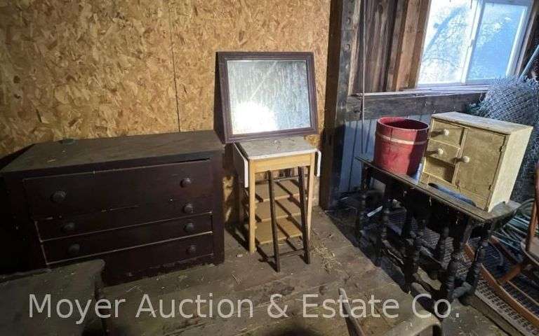 Group of Asst. Furniture: Dresser, Rolling Cart, Mirror, Etc. image