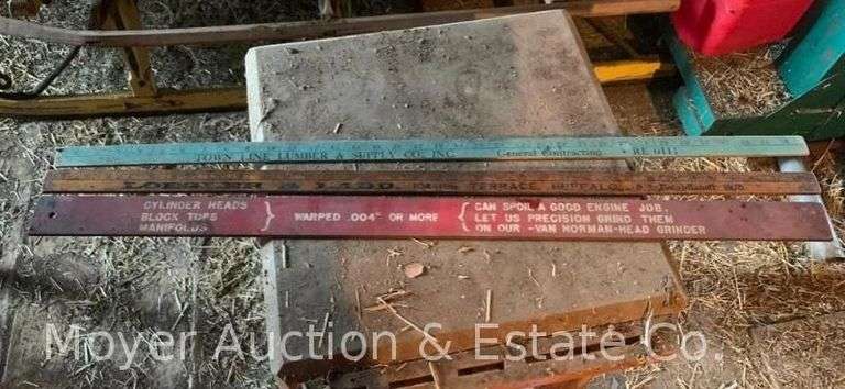 (2) Advertising Wooden Yard Sticks & Capco Parts Metal Prop Rod image