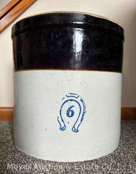 6 Gallon Stoneware Crock with Cobalt Horseshoe, 13"h image