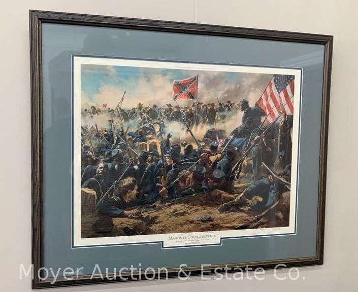 Civil War Lithograph Print: "Mahone's Counterattack" by D. Troiani, Signed, #523 of 950, Framed 31"x37 image