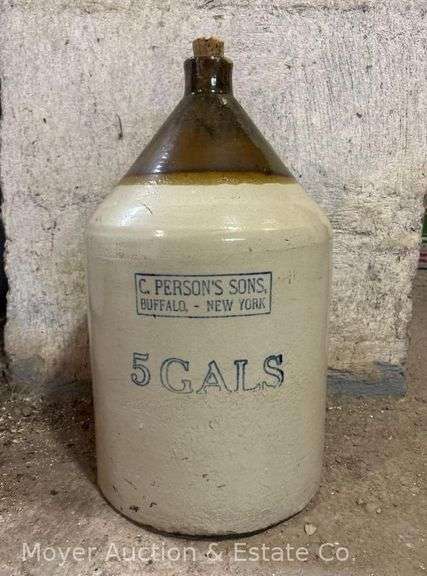 5 Gallon C. Person's Sons Stoneware Advertising Jug, Buffalo NY, 19"h image