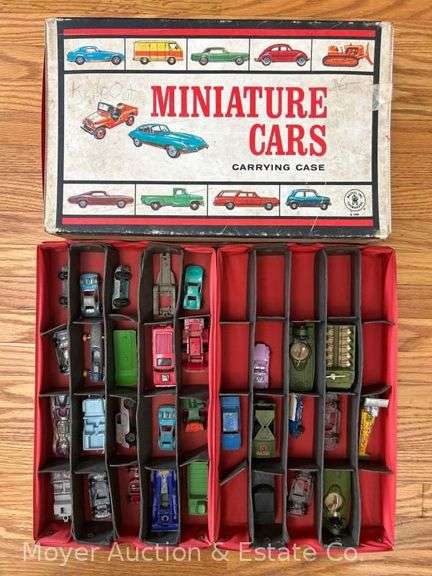 Group of Tootsie Toy and Matchbox Cars in Carrying Case image