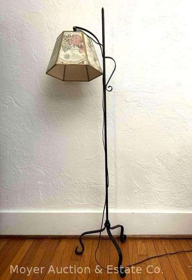 Iron Bridge-Style Floor Lamp, Paper Shade, 55"h image