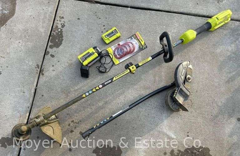 Ryobi Battery Powered Straight Shaft Weed Whacker with Edger Attachment, with Battery and Charger image