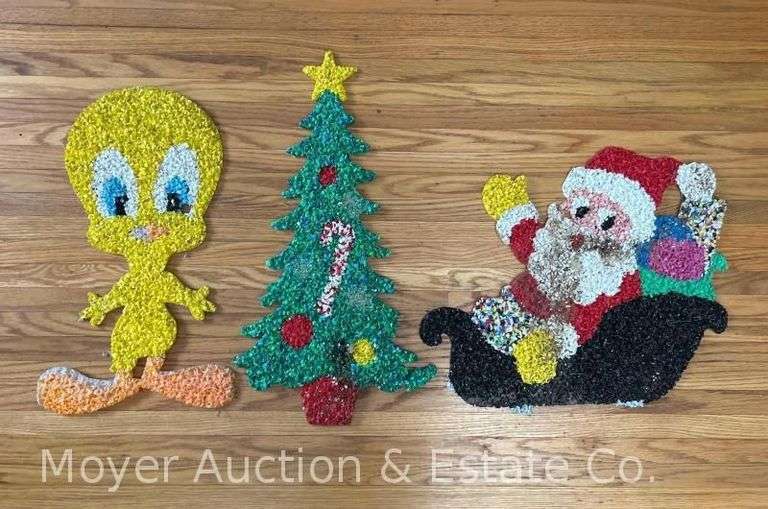 Santa, Tweety Bird, and Christmas Tree Melted Plastic Decorations, 16"-24"h image