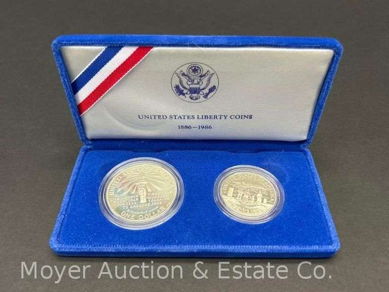 1886-1986 United States Liberty Coins Set, 1986 Liberty Half Dollar and 1986 Liberty Silver Dollar image