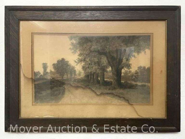 Landscape Print, Water Staining, Framed, 25"x35" Overall image