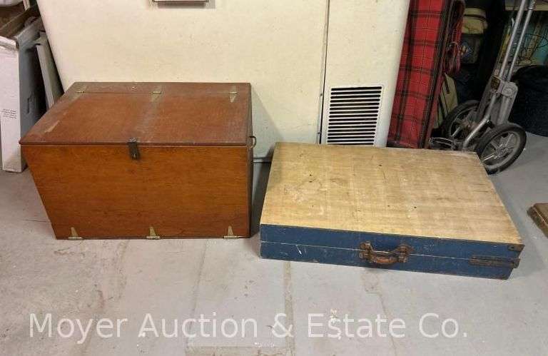 Camping Mess Kit Chests w/Contents 30"x19"x18"h and Wood Folding Table, 35"x22"x7"h when Collapsed image