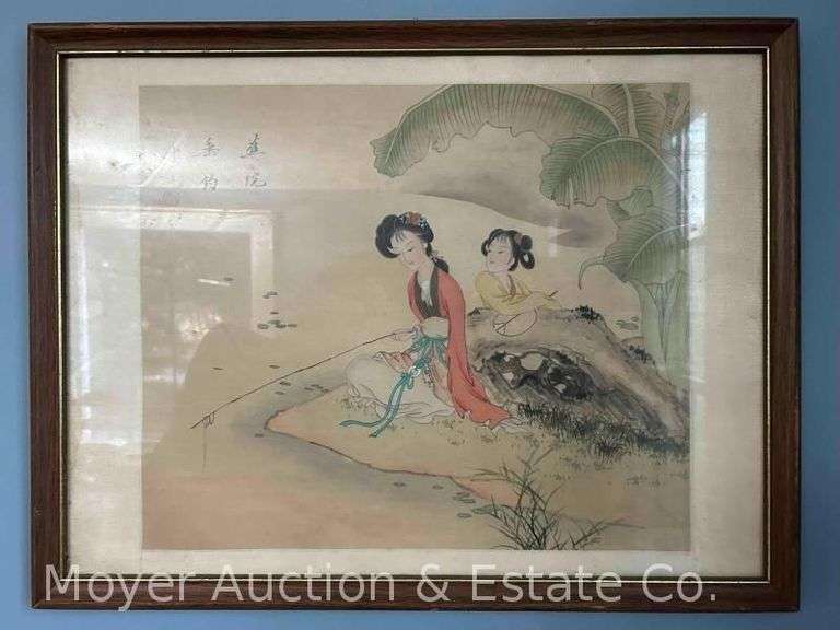 Asian Painting on Silk, Framed 19" x 25" image