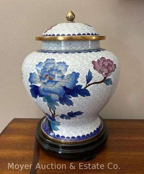 Cloisonne Lidded Jar, with Pedestal, Jar is 10"h image