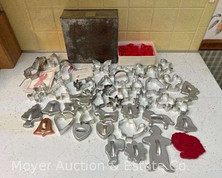 Group of Cookie Cutters with Metal Tin image