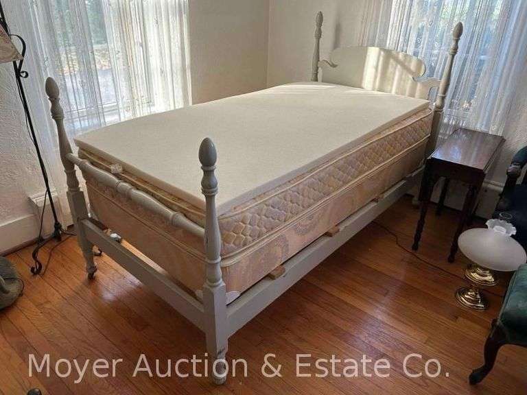 Twin-size Wooden Bed, Painted White, with Decent Mattress & Boxspring image