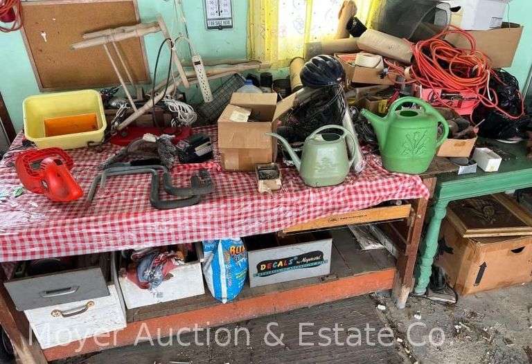 Contents of Table, Lawn and Garden, Screen Repair Supplies, Hand Tools, Hardware, Etc. image