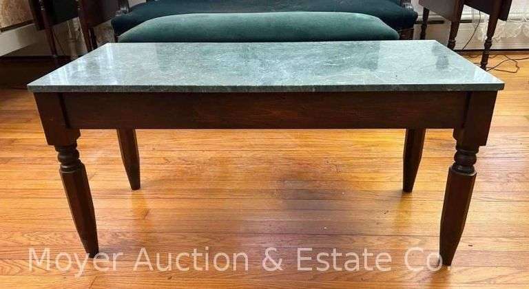 Green Marble-Top Coffee Table, 38"x16" Top, 19"h image