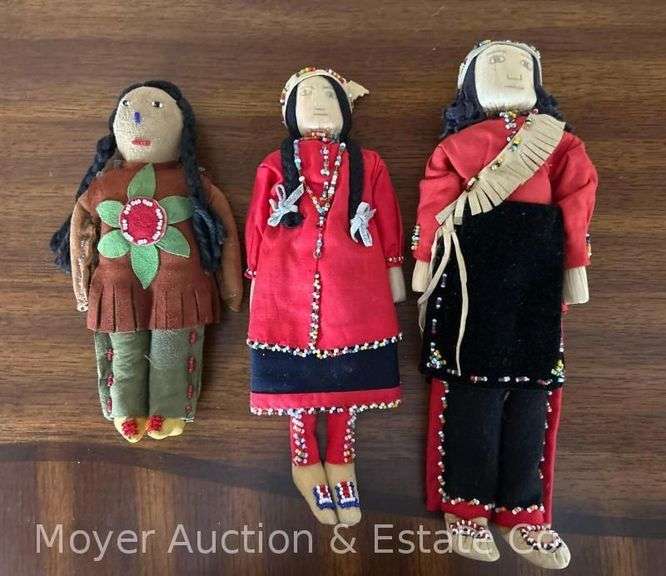 (3) Hand-made Native American Dolls, 8"-11" Long image