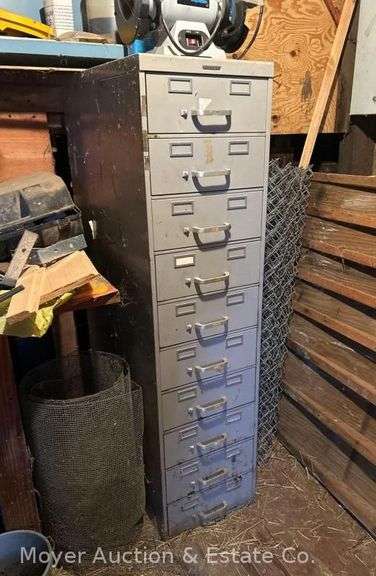 Steelcase 10 Drawer Metal File Cabinet with Contents of Hardware, Etc. image