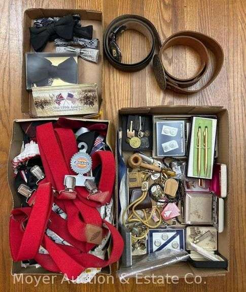 Group of Belts, Bow Ties, Cuff Links, Tie Clips, Pens, Etc. image