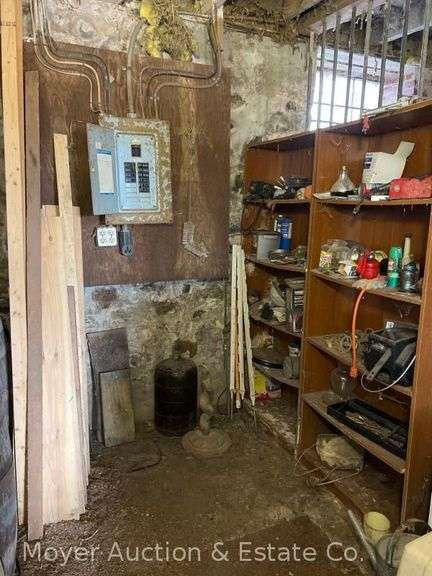 Contents of Shelf, Lumber, Power Tools, Glass Carboy, Metal Watering Can, Etc. image