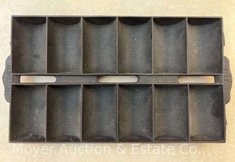 Early Cast Iron French Roll Pan, Dated 1869, 13"w image