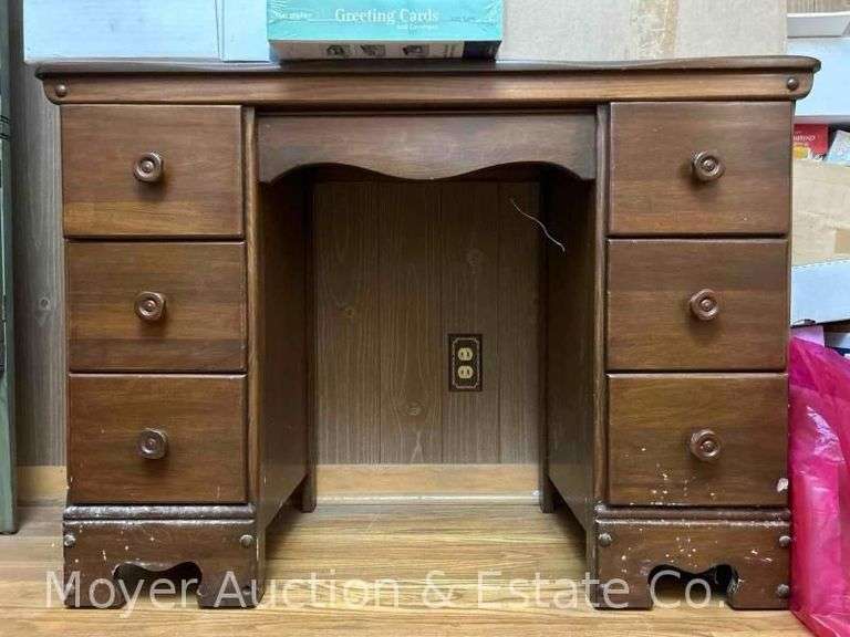 6 Drawer Wood Knee Hole Desk, 42"x18"x30"h image