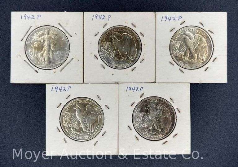 (5) 1942 Walking Liberty Half Dollars