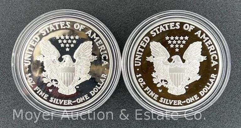 (2) 2001 American Eagle Proof Silver Dollars, with Original Boxes