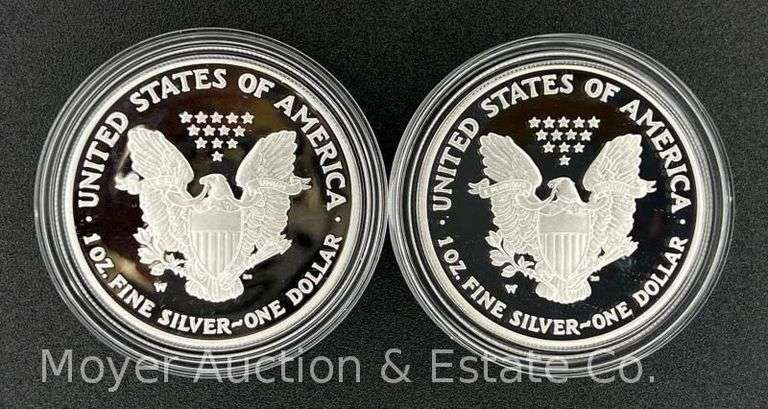 (2) 2007 American Eagle Proof Silver Dollars, with Original Boxes