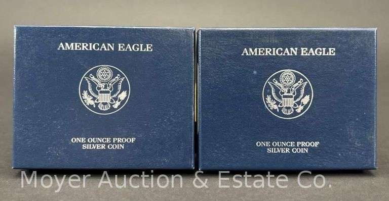 (2) 2007 American Eagle Proof Silver Dollars, with Original Boxes