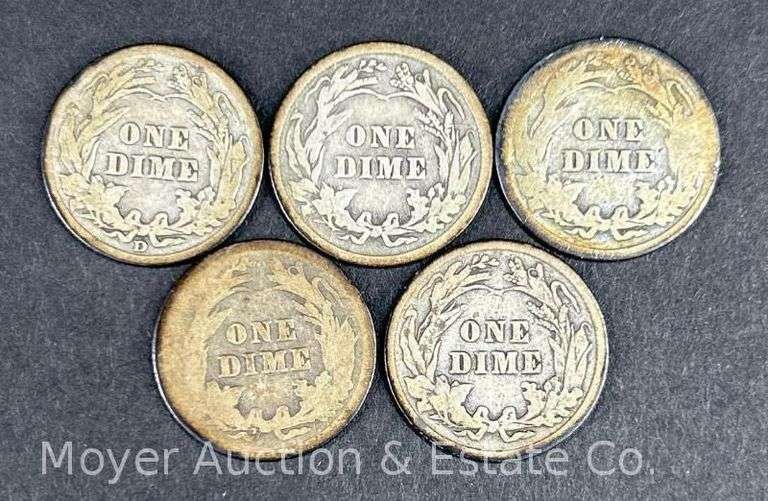 (5) Barber Dimes: 1906, 1910, (2)1914 and 1916